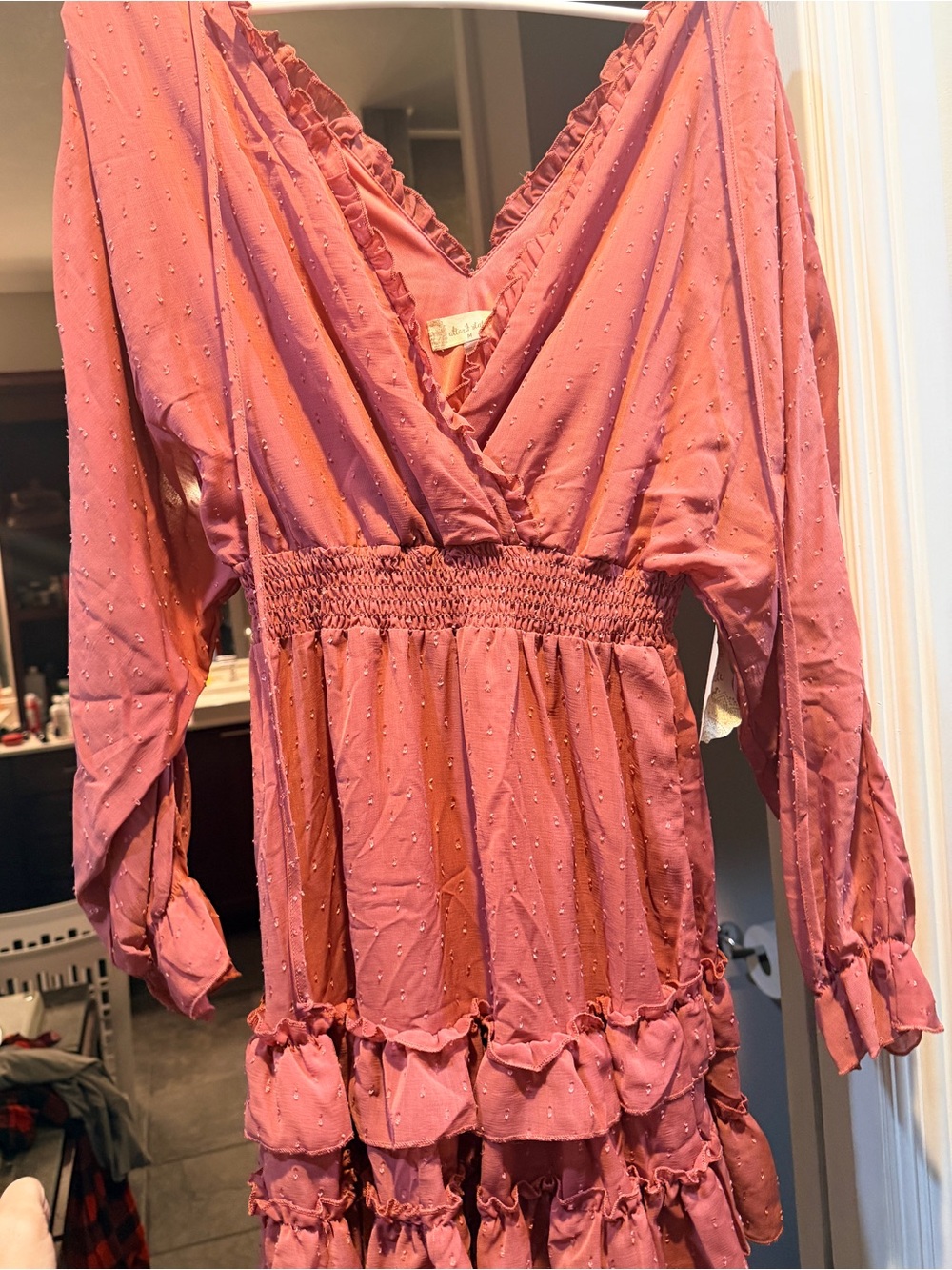 Altar'd State Dusty Rose Ruffle V-Neck Tiered dress